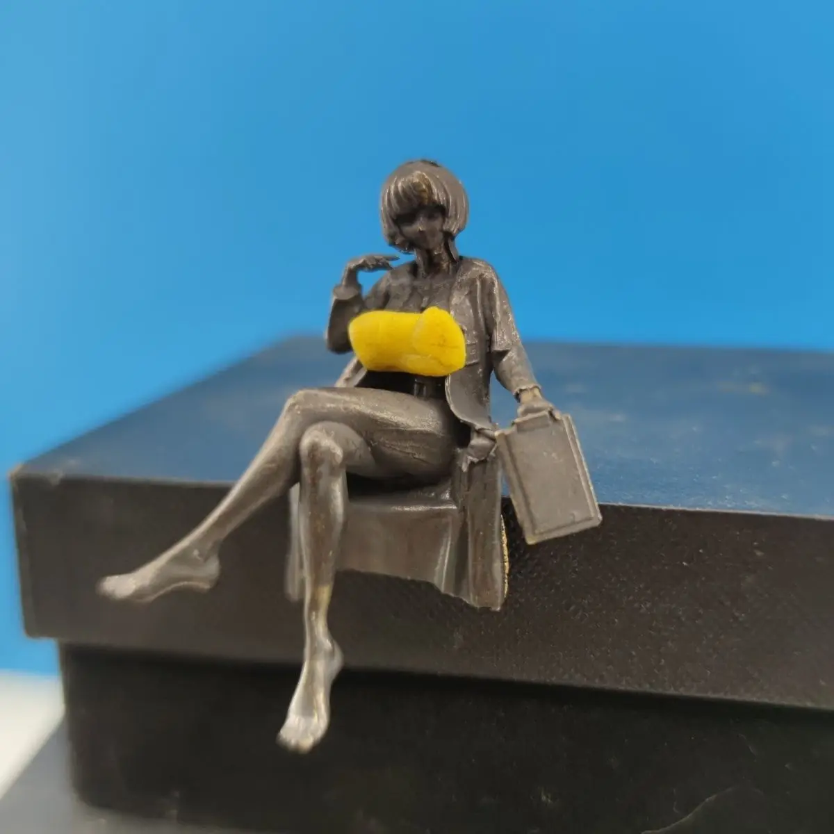 Medical Lab Officer - 6cm Antique Brass Female Doctor Sculpture
