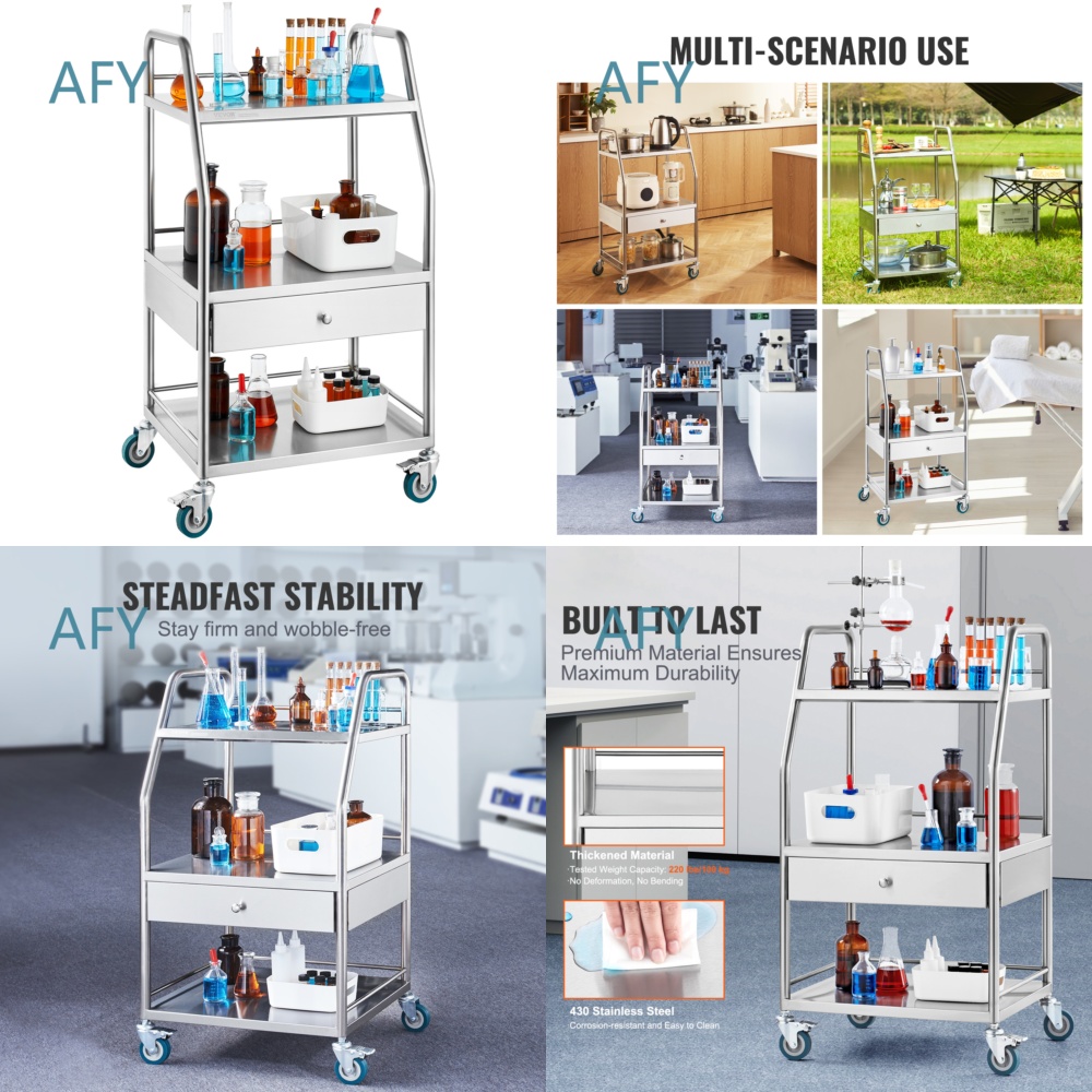 3 Tier Stainless Steel Rolling - Medical Lab Officer 评论和价格