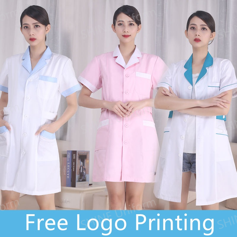 White Nurse Uniforms Short Sle - Medical Lab Logo 评论和价格